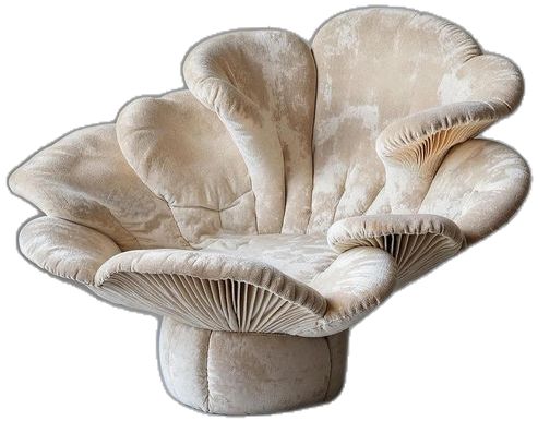 the mushroom chair is designed to look like it has been made out of white material