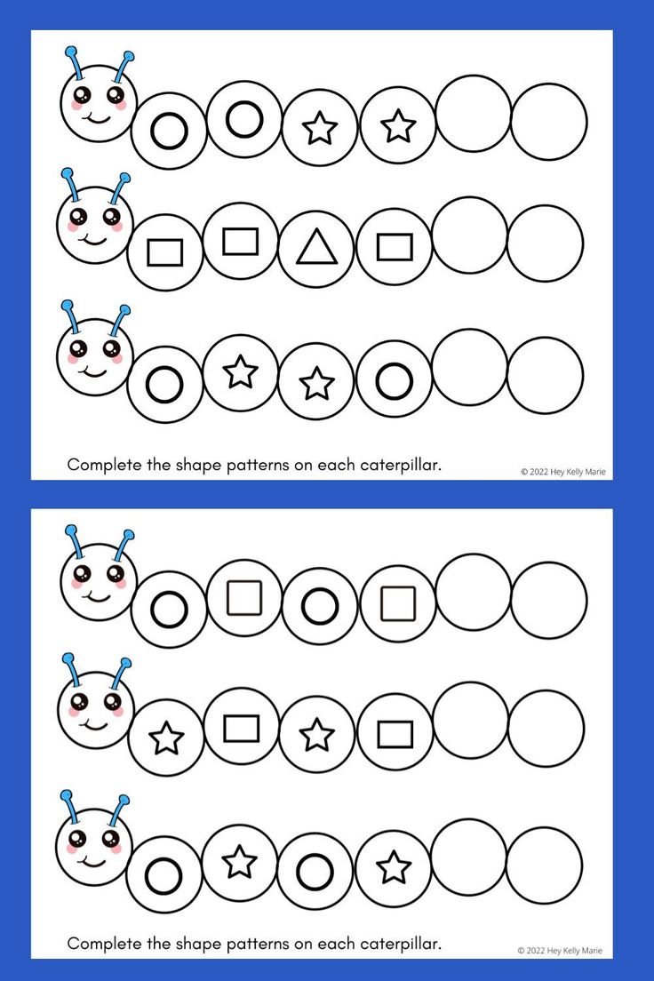 two worksheets showing the same pattern for each caterpillar