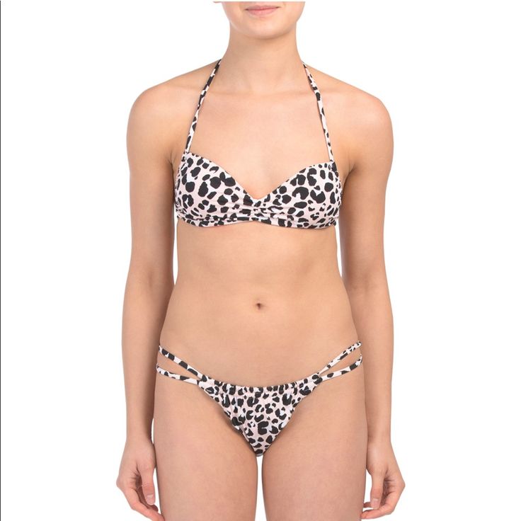 Nwt Bcbgeneration Revenge Animal Print Bikini Set Top: Features A Halter Neck Top With Removable Cups For Comfort And Fit. Stretch Fabric That Ties At Back. Bottoms: Dual String Sides Lace Through Waistband. Cheeky Rear Coverage. Brand New With Tags!! Fitted Underwire Halter Top With Tie Back, Fitted Halter Top With Tie Back And Underwire, Beachwear Halter Top With Tie Back And Underwire, Adjustable Halter Neck Swimwear With Straps, Adjustable Halter Neck Swimwear, Adjustable Underwire Halter Top For Sunbathing, Strappy Fitted Swimwear With Padded Cups, Fitted Strappy Swimwear With Padded Cups, Adjustable Bandeau Swimwear With Padded Cups