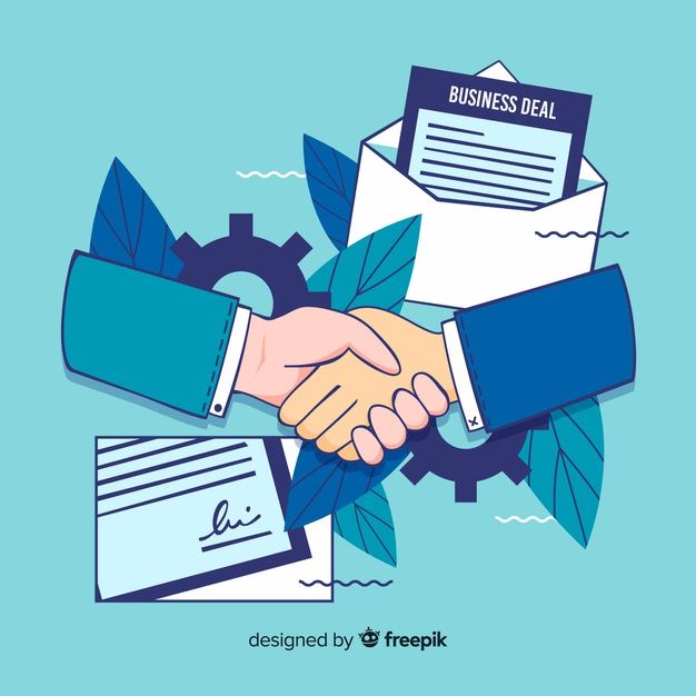 two people shaking hands over paperwork and papers with the words business deal written on them