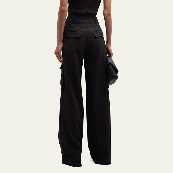 Veronica Beard "Saul" crepe straight-leg cargo pants  Approx. 11.4" rise; 34" inseam; 23.5" outseam High rise Four-pocket style; cargo pockets Tailored fit Full length Concealed button/zip fly; belt loops Polyester/elastane Unlined Dry clean Imported Style Cargo, Veronica Beard, Cargo Pants, Full Length, Tops Designs, Straight Leg, High Rise, Dry Clean, Luxury Fashion