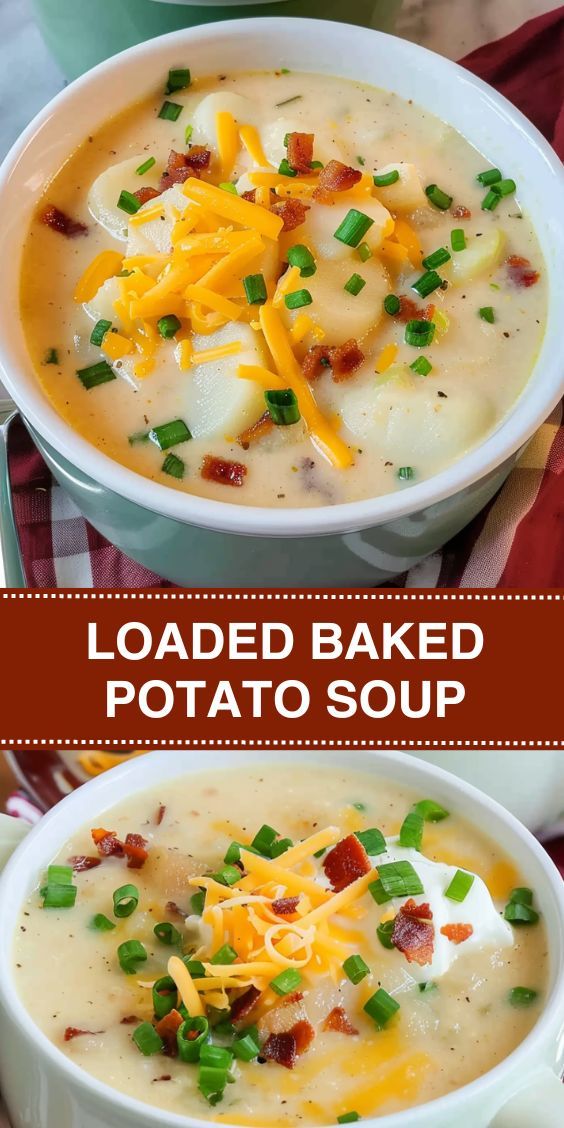 loaded baked potato soup with cheese and green onions