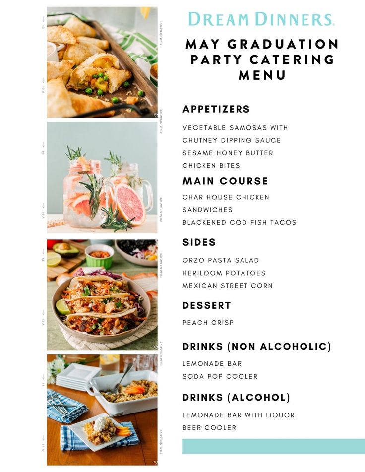 Diy Catering Ideas Budget, Brunch Catering Menu Ideas, Lunch Catering Menu Ideas, Wedding Catering Menu Ideas, Catering Menu Ideas Meals, Graduation Menu Ideas, Event Menu Ideas, Diy Catering Ideas, Sides For Fish Tacos