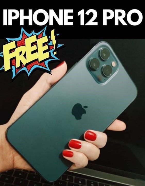 a woman holding an iphone 12 pro in front of a laptop with the text free