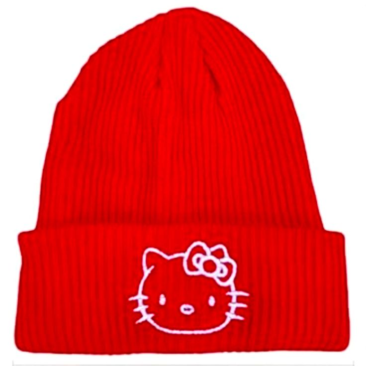 New Hello Kitty Beanie Hat, Color Red. Gorra Roja Cute Red Winter Hat, Playful Red Beanie Hat, Playful Red Winter Hat, Trendy Cat Design Hats With One Size Fits Most, Trendy Cat Design Hat One Size Fits Most, Trendy Cat Design Hat One Size, Trendy Cat Design Hat (one Size Fits Most), Red Adjustable Casual Beanie, Cute Red Beanie Hat