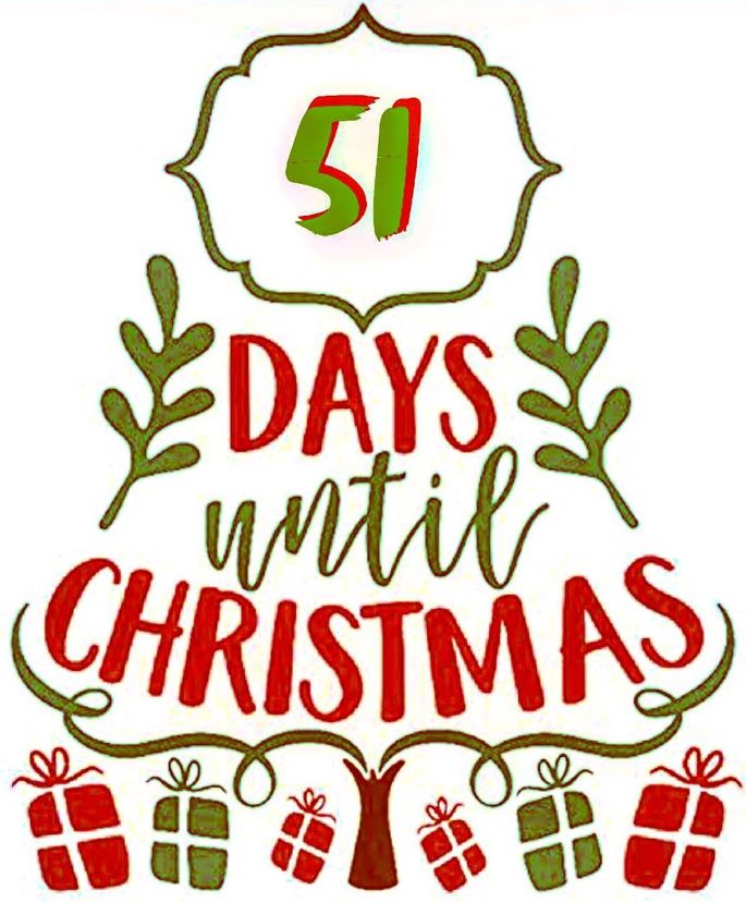 a christmas tree with presents on it and the number fifty days until christmas written in red