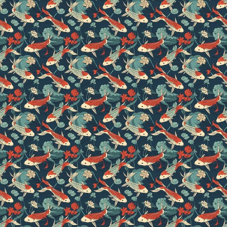 an abstract pattern with red and blue flowers on a dark green background stock photo - 1307892