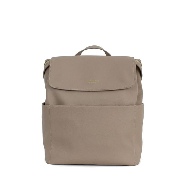 a beige backpack on a white background