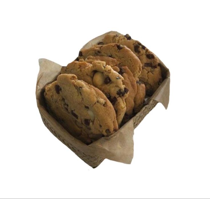 chocolate chip cookies in a brown paper bag