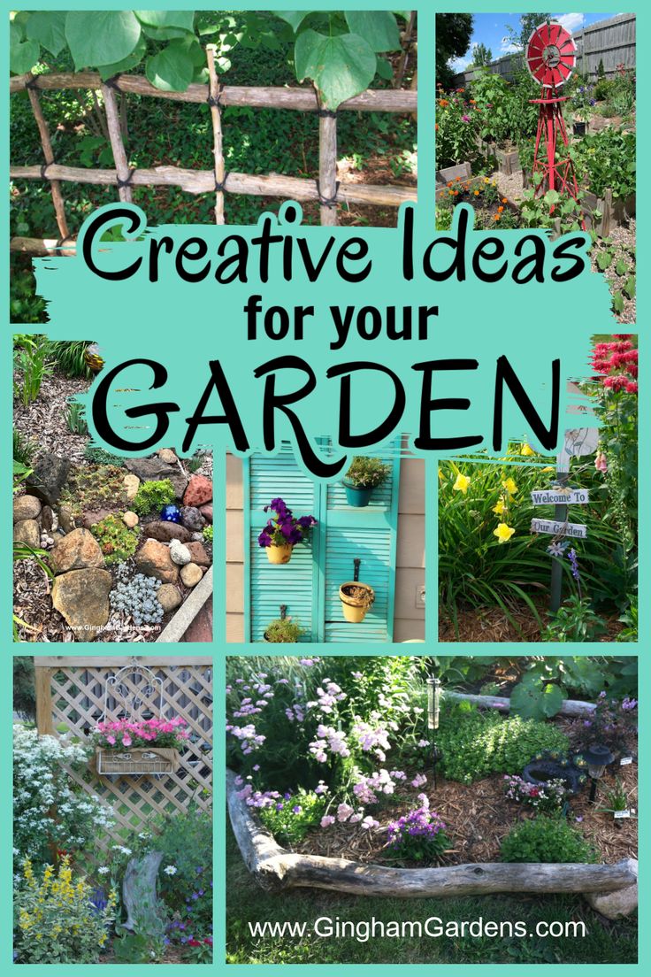 the garden is full of flowers and plants with text overlay that reads creative ideas for your garden