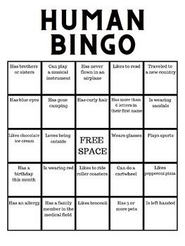 a printable human bingo game with the words free space in black and white on it