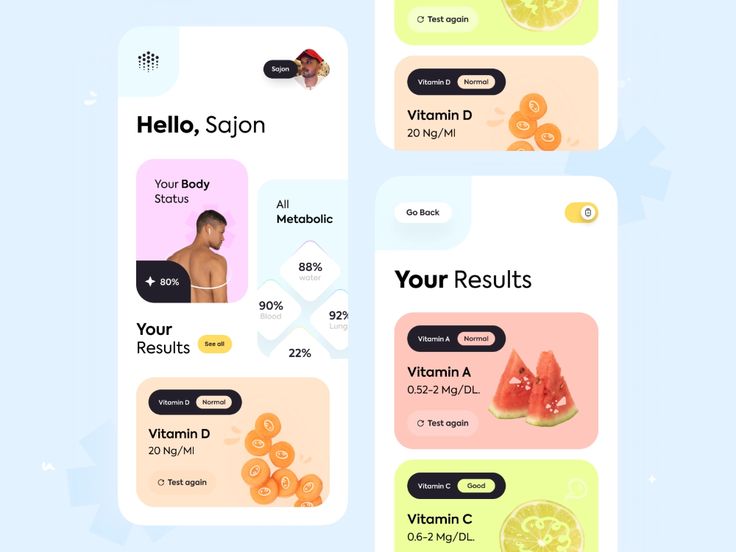 the screens are showing different vitamins and their corresponding labels for each type of product