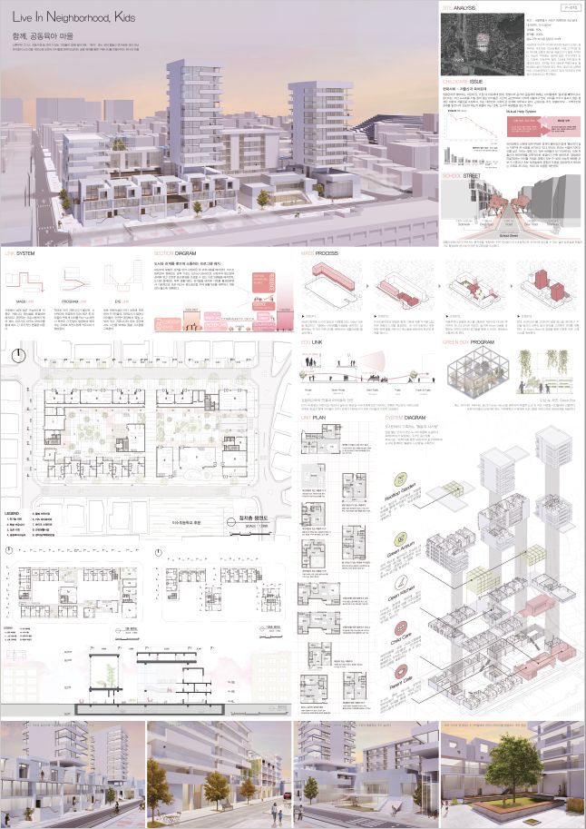 an architectural drawing shows the various sections of a building and its surrounding area, including several different