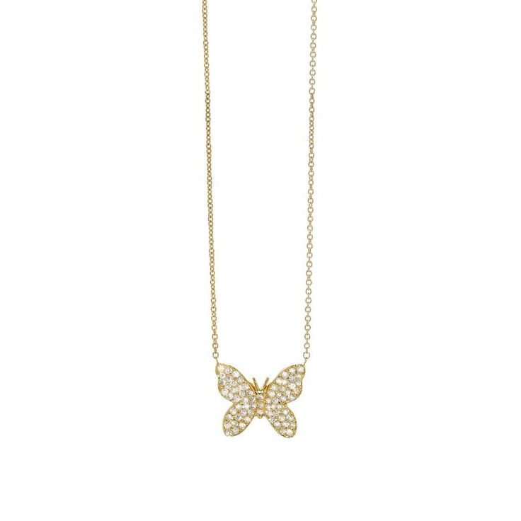 Gold & Diamond Butterfly Necklace - Must Haves - Jewelry - Sydney Evan Yellow Gold Diamond Necklace With Butterfly Charm, Luxury Yellow Gold Necklace With Butterfly Charm, Gold Diamond Butterfly Necklace, Yellow Gold Butterfly Necklace With Adjustable Chain, Long Necklace Outfit, 14k Gold Butterfly Necklace, Diamond Butterfly Necklace, Gold Butterfly Necklace, Rose Gold Pendant Necklace