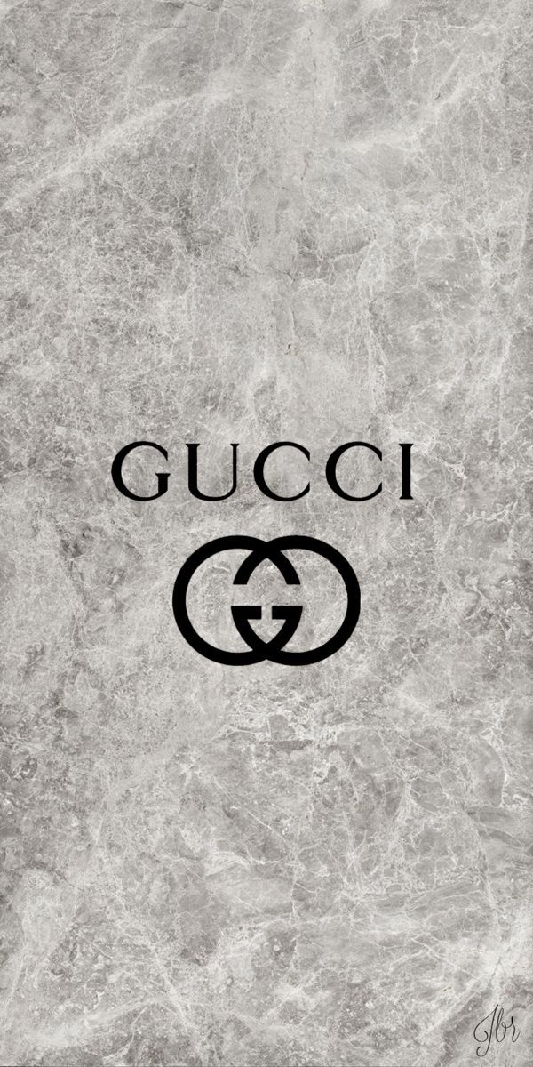 the gucci logo is shown in black and white on a marble wallpaper background