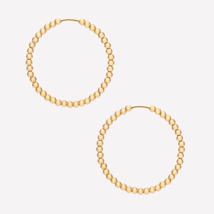 4MM 14K yellow gold beads on 50MM large gold filled endless hoop earrings for women. Gold Beaded Hoop Earrings, Gold Beaded Earrings With Spacer Beads, Gold Hoop Earrings With Tiny Beads, Gold Small Hoop Earrings With Spacer Beads, Gold Hoop Jewelry With Tiny Beads, Gold 14k Gold-filled Hoop Earrings With Round Beads, Gold Hoop Earrings With Round Beads, Everyday Gold Beaded Round Earrings, Everyday Gold Round Bead Earrings