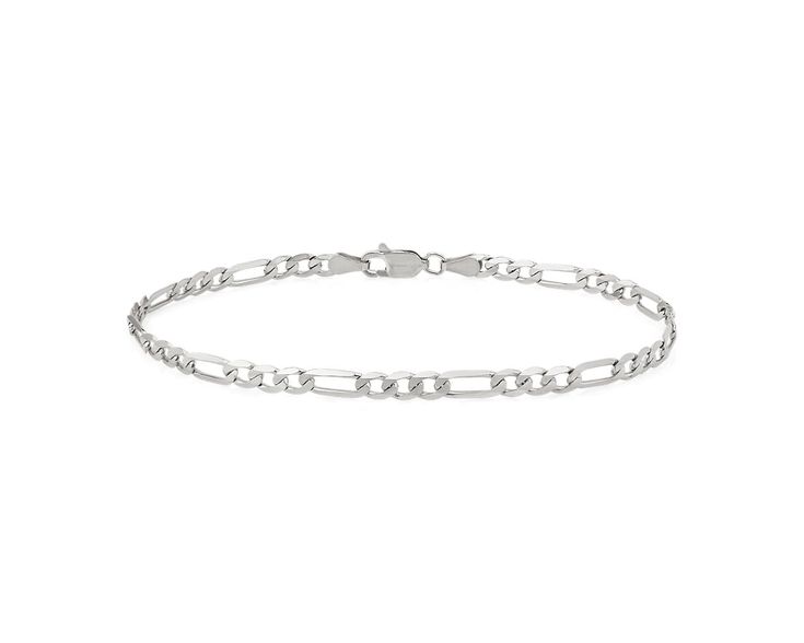 Go for the gold with this 14k white gold bracelet designed with square trios of links connected by longer rectangular links that alternate to create a balanced look made for everyday wear. Modern White Chain Bracelet For Formal Occasions, Modern Bracelets With Rectangular Figaro Chain Links, Classic White Rectangular Bracelets, White Gold Bracelets With Solid Rectangular Links, Modern Rectangular Figaro Chain Jewelry, Modern Formal Bracelets With Figaro Chain, Modern Formal Figaro Chain Bracelets, Modern White Rectangular Bracelet, White Gold Rectangular Chain Bracelet With Polished Finish