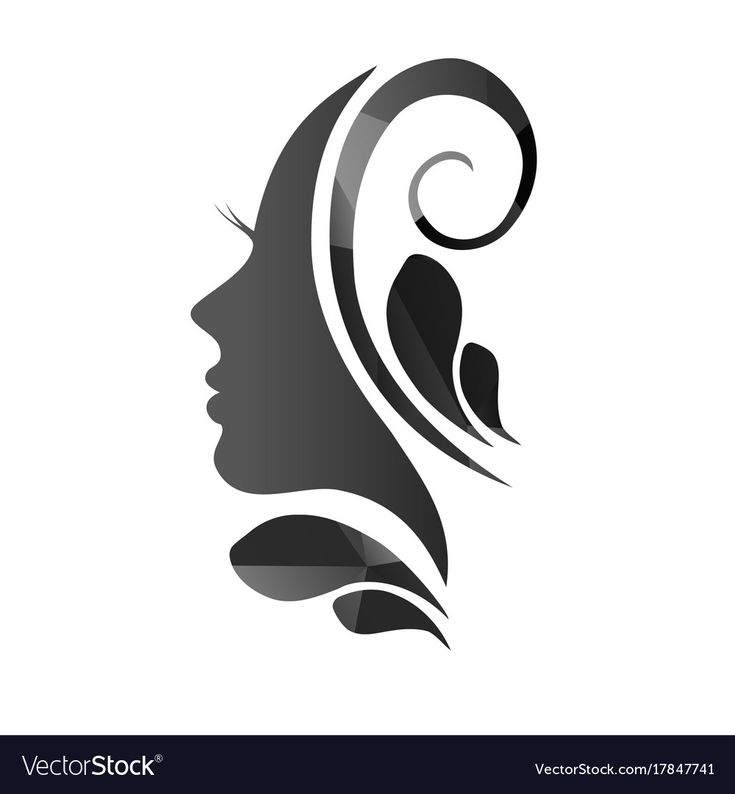 a woman's face with swirls and leaves in the shape of a head