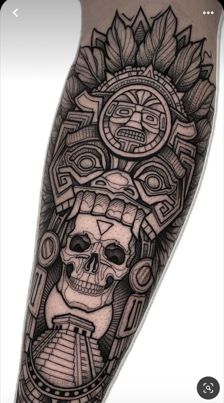 a black and white tattoo with a skull on it