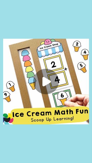 the ice cream math fun game is shown with numbers on it and an image of a cupcake