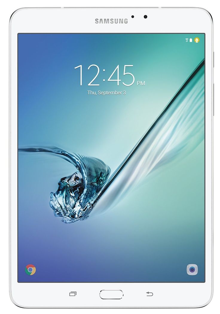 the samsung galaxy tab is shown with its front camera open and water splashing on it