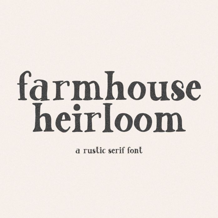 the words farmhousee heiroom are in black and white