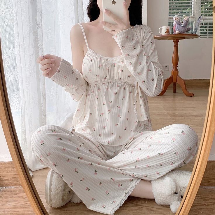 Sugar ♨ Café Night Suit For Women, Cotton Night Dress, Floral Camisole, Pajama Fashion, Sleepwear Fashion, Cute Sleepwear, Cute Pajama Sets, Baby Dress Design, Trendy Dress Outfits