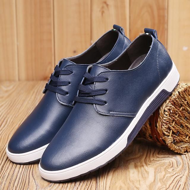 Buy online Casual Leather Comfortable Flat Shoes - FREE SHIPPING worldwide Blue Leather Lace-up Shoes With Textured Sole, Blue Lace-up Leather Shoes With Textured Sole, Casual Lace-up Loafers For Business, Casual Lace-up Business Loafers, Blue Leather Casual Oxfords, Casual Blue Leather Oxfords, Casual Business Lace-up Shoes With Round Toe, Casual Lace-up Leather Shoes For Business Casual, Casual Lace-up Leather Shoes For Business