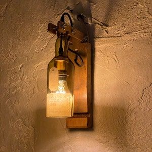 a light that is on the side of a wall with a lamp attached to it