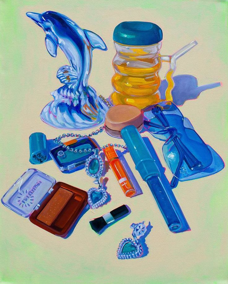 an oil painting of various items on a table