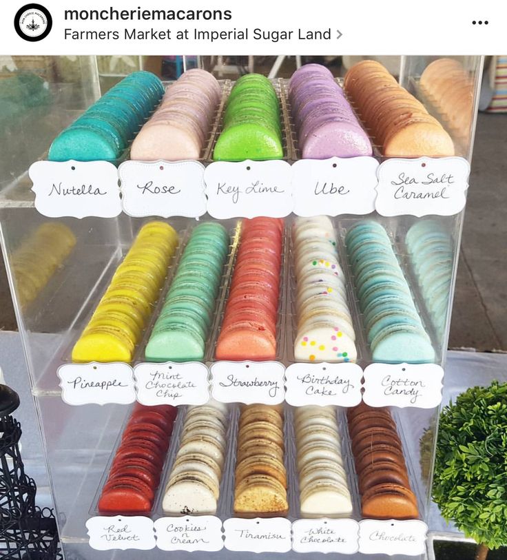 an assortment of macaroons are on display