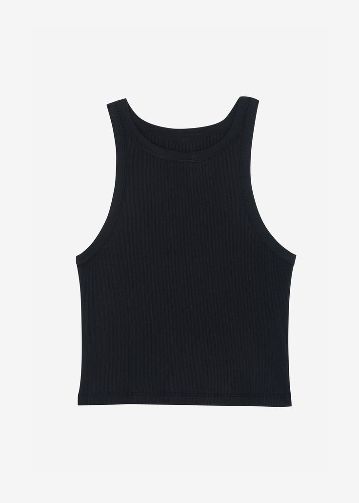 Color: Black Rib cotton blend knit with stretch Slim fit Cropped profile Crew neck Sleeveless tank Unlined 75% Cotton 25% Polyester Machine Wash Cold By The Frankie Shop. Imported Frankie Shop, Black Rib, Sleeveless Tank, Black Tank Tops, Cotton Blend, Slim Fit, Tank Top, Crew Neck, Tank Tops