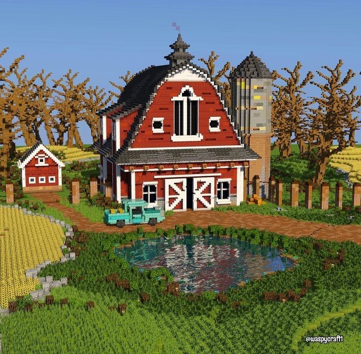 Red Barn Minecraft, Minecraft Farming House, Minecraft Neighborhood House, Barn House Minecraft, Minecraft Barn Design, Horse Barn Minecraft, Minecraft Horse Barn, Barn Minecraft Ideas, Rustic House Minecraft