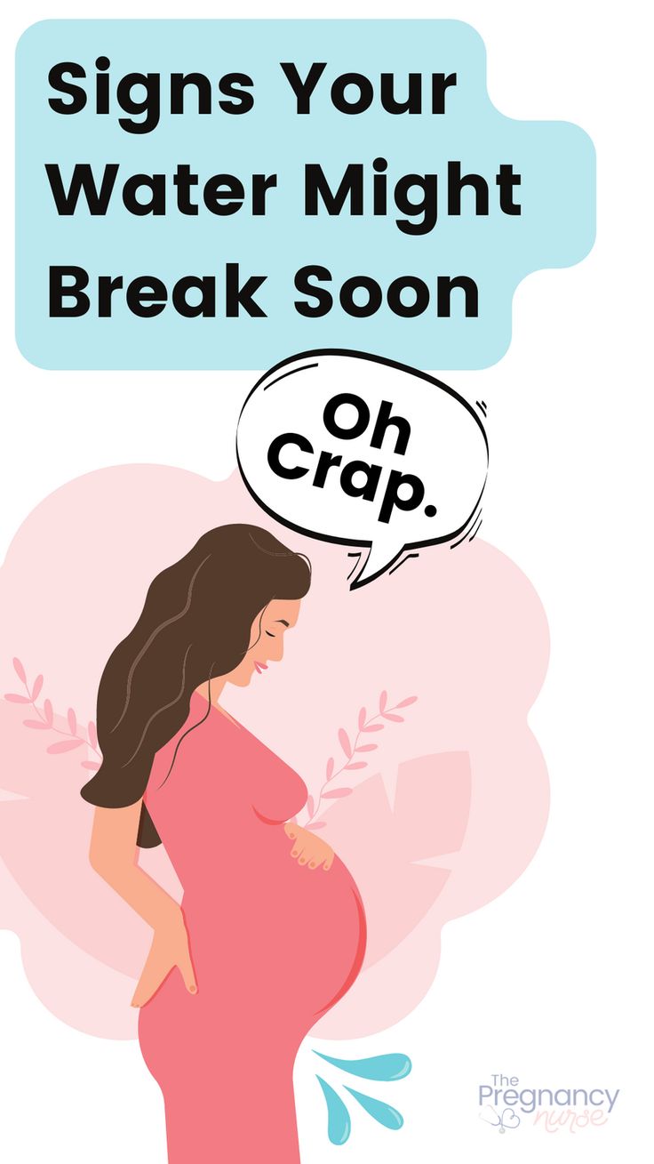 pregnant woman with speech bubble saying signs your water might break soon on cripp