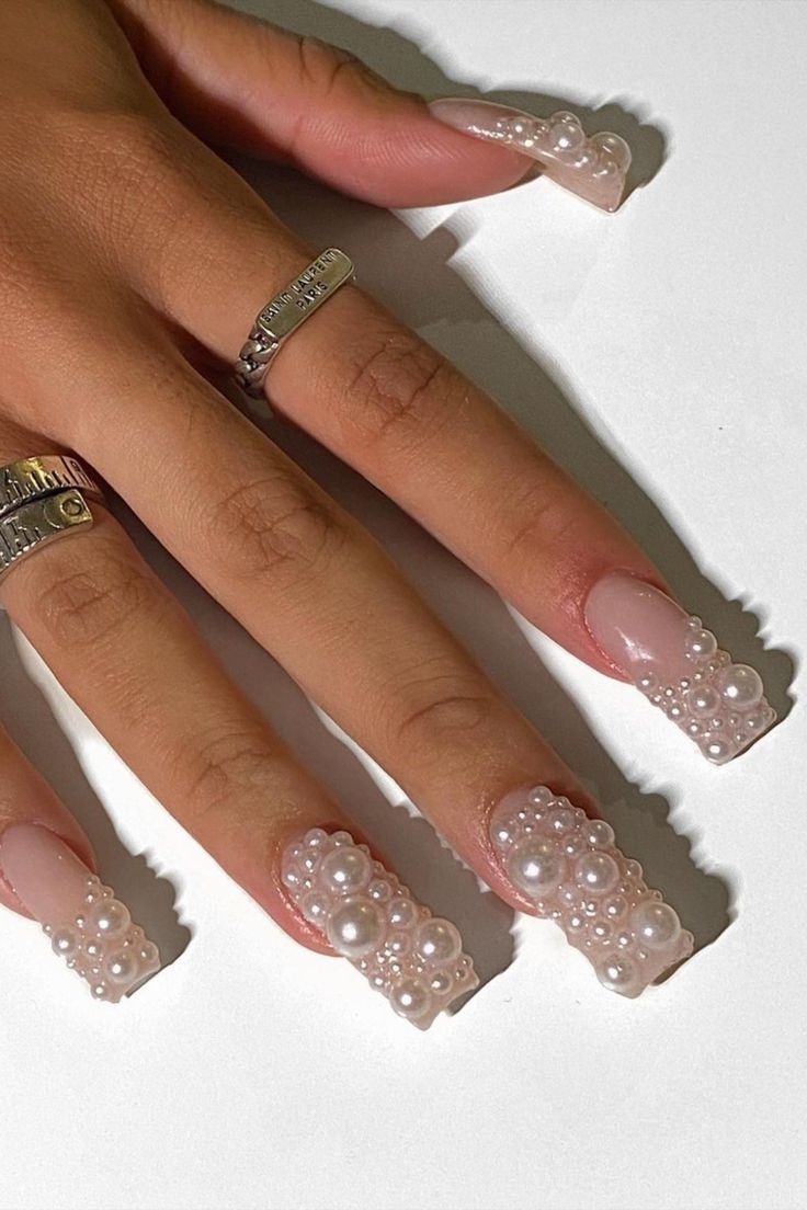 More of a maximalist than a minimalist? These giant bubble-like pearl designed nails will be for you. 📸 angelsnailz Nail Art With Diamonds, Nail Art Diamonds, Bedazzled Nails, Designed Nails, Pearl Nail Art, Bubble Nails, Pearl Nail, Diamond Nail Art, The World Is Your Oyster