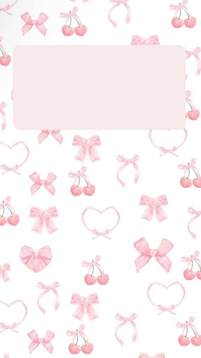 pink bows, cherries and hearts on a white background