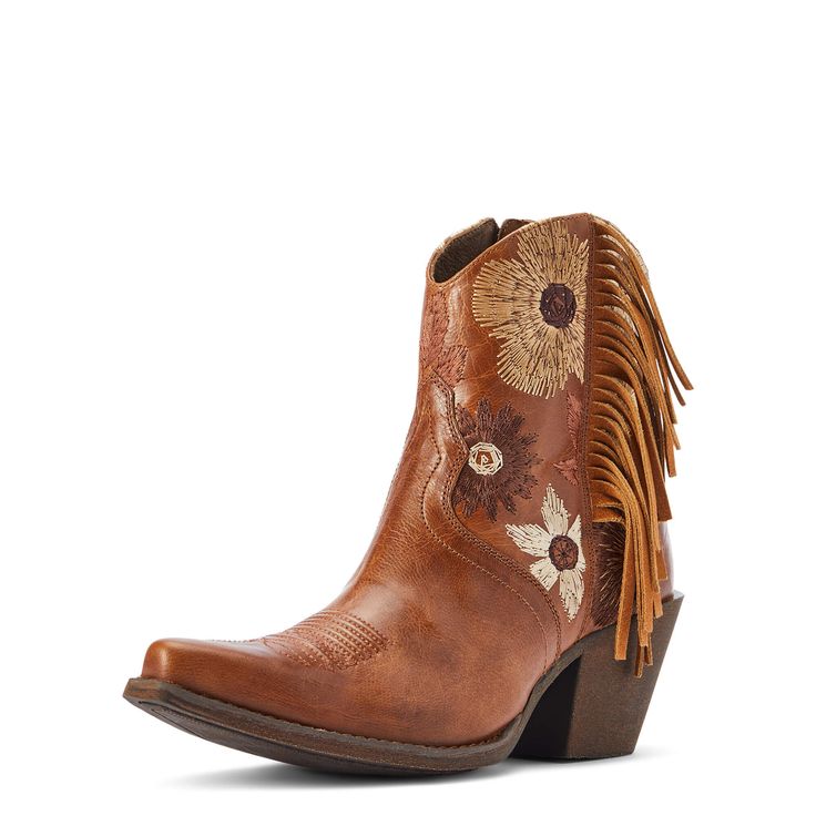 Pretty floral stitching and a pop of fringe add a whimsical touch to any outfit. Feminine and flirty, it'll be the star of your wardrobe, whether you're dressing for the rodeo or a festival.\n\t\tFlorence Western Boot | Women's Florence Western Boots in Tangled Tan, Size: 8.5 B / Medium by Ariat Western Summer Boots With Fringe, Western Fringe Boots For Summer, Spring Bohemian Boots With Fringe, Trendy Spring Boots With Tassels, Trendy Tassel Boots For Spring, Spring Brown Boots With Fringe, Brown Fringed Boots For Spring, Brown Fringe Boots For Spring, Western Style Fringe Boots For Spring