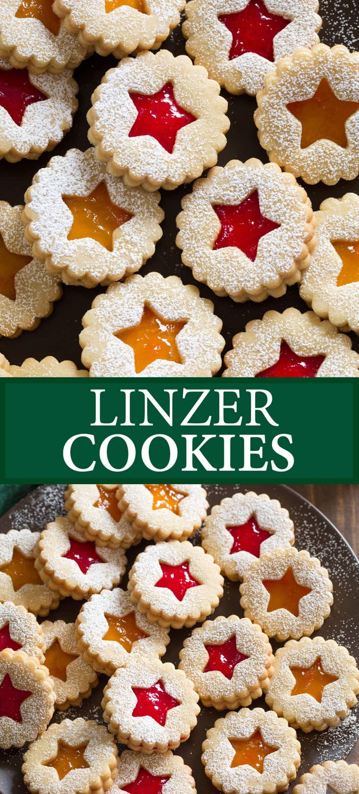 linzer cookies on a plate with the words linzer cookies above them