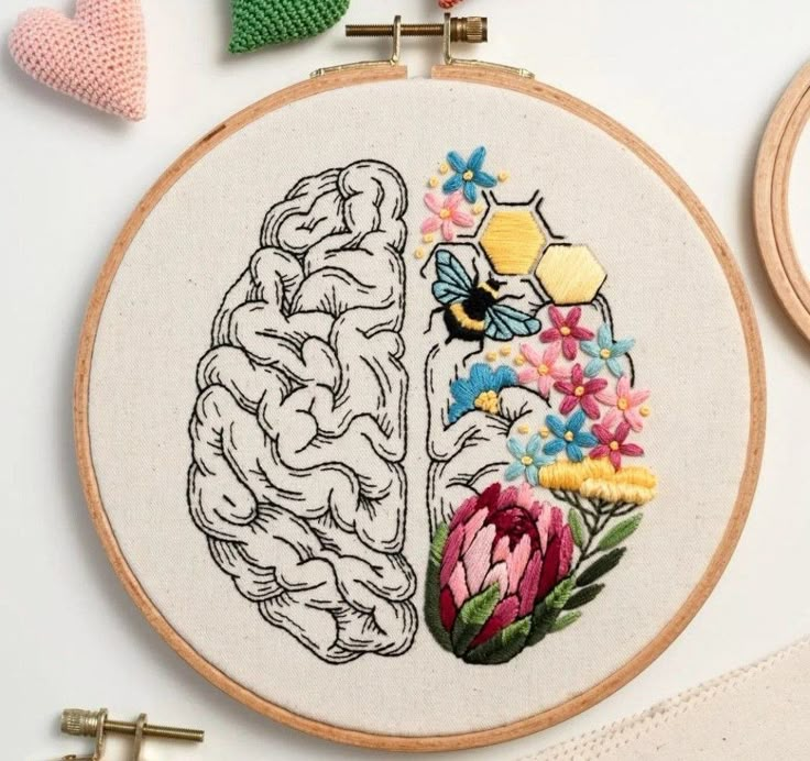 the embroidery project is being worked on by someone who has done something that looks like a human brain