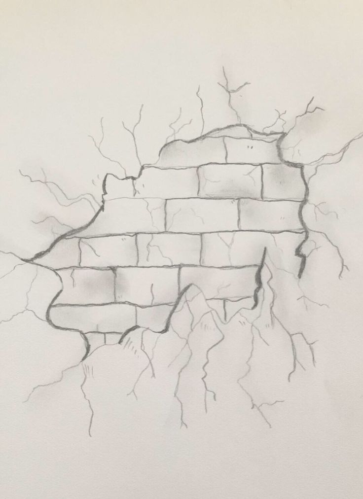 a black and white drawing of a brick wall