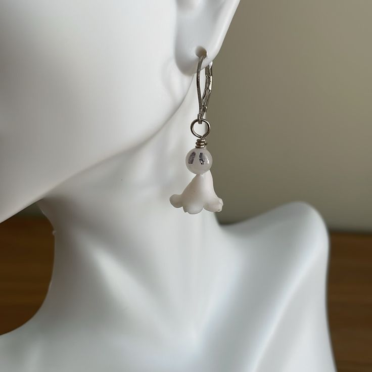 Adorable, Handmade Ghost Earrings, Made From Plastic And White Quartz Beads Approximately 1.2” Sterling Silver Lever Back Ear Wires White Plastic “Sheet” White Quartz “Head” Black “Eyes” Handcrafted By Me Gift Boxed, Ready To Wrap I Always Ship Same Day Or Next Business Day Custom Orders Are Always Welcome Any Questions Please Ask! Women’s Jewelry Women’s Earrings Dangling Women’s Accessories Halloween Earrings Ghosts Costumes Costume Parties Fun Whimsy Casper Ghostbusters Spooky Lightweight Adjustable Nickel Free White Earrings, Delicate White Earrings, Delicate White Earrings For Everyday Wear, White Dangle Earrings With Ear Wire, Delicate White Nickel-free Earrings, Nickel Free White Earrings For Everyday, White Nickel-free Everyday Earrings, Adjustable White Pearl Drop Earrings, White Hypoallergenic Earrings For Everyday