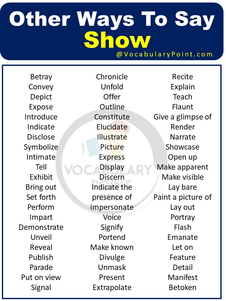 a poster with words that say, other ways to say show