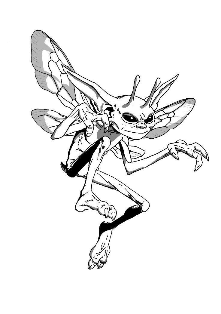 a black and white image of a cartoon character flying through the air with her legs spread out