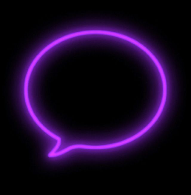 a purple neon speech bubble on a black background