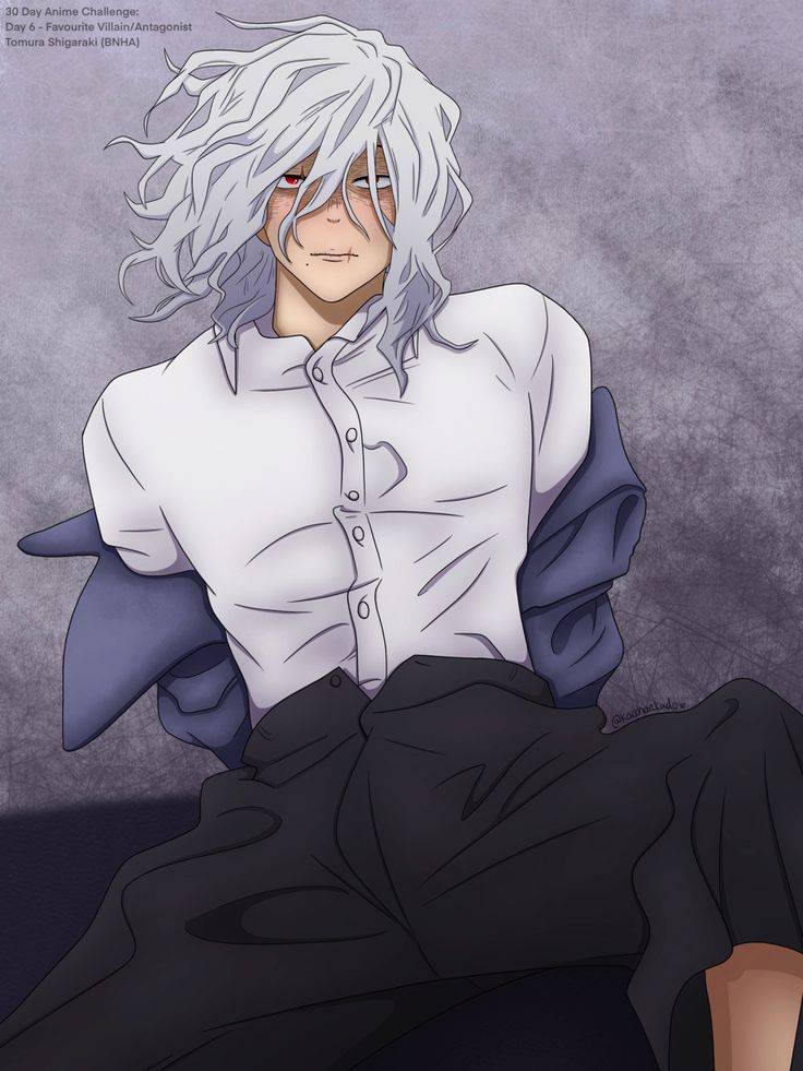 an anime character with white hair sitting on the ground wearing black pants and a white shirt