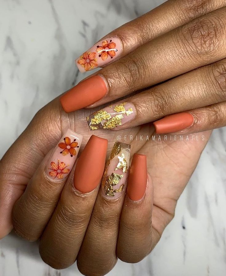 Burnt Orange Fall Nails, Fall Time Nails, Orange Fall Nails, Fall Nails Art, Trendy Fall Nails, Orange Acrylic Nails, Orange Nail Designs, Nails Art Designs, Art Designs Ideas