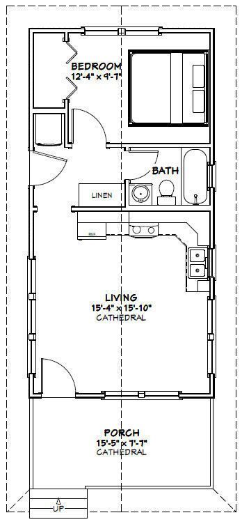 the floor plan for a small house with two bathrooms and one bedroom on each side