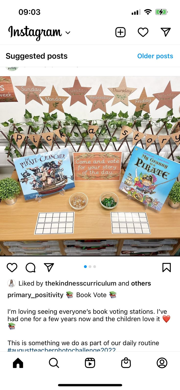 an instagram page with two books on the table and one in front of it