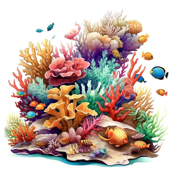 an underwater scene with corals and fish