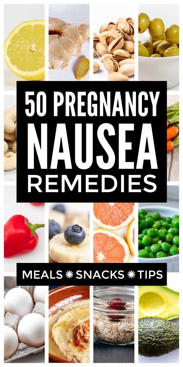 the cover of 50 pregancy nausea remedies with pictures of different foods